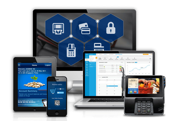 Desktop with laptop tab & mobile of Retail